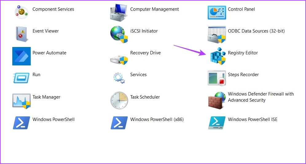 Choosing Registry Editor in Windows Tools
