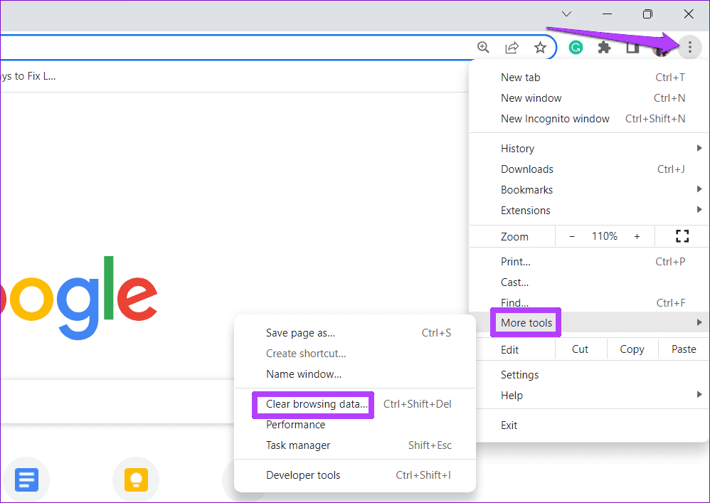 Clear Browsing Data Panel in Google Chrome