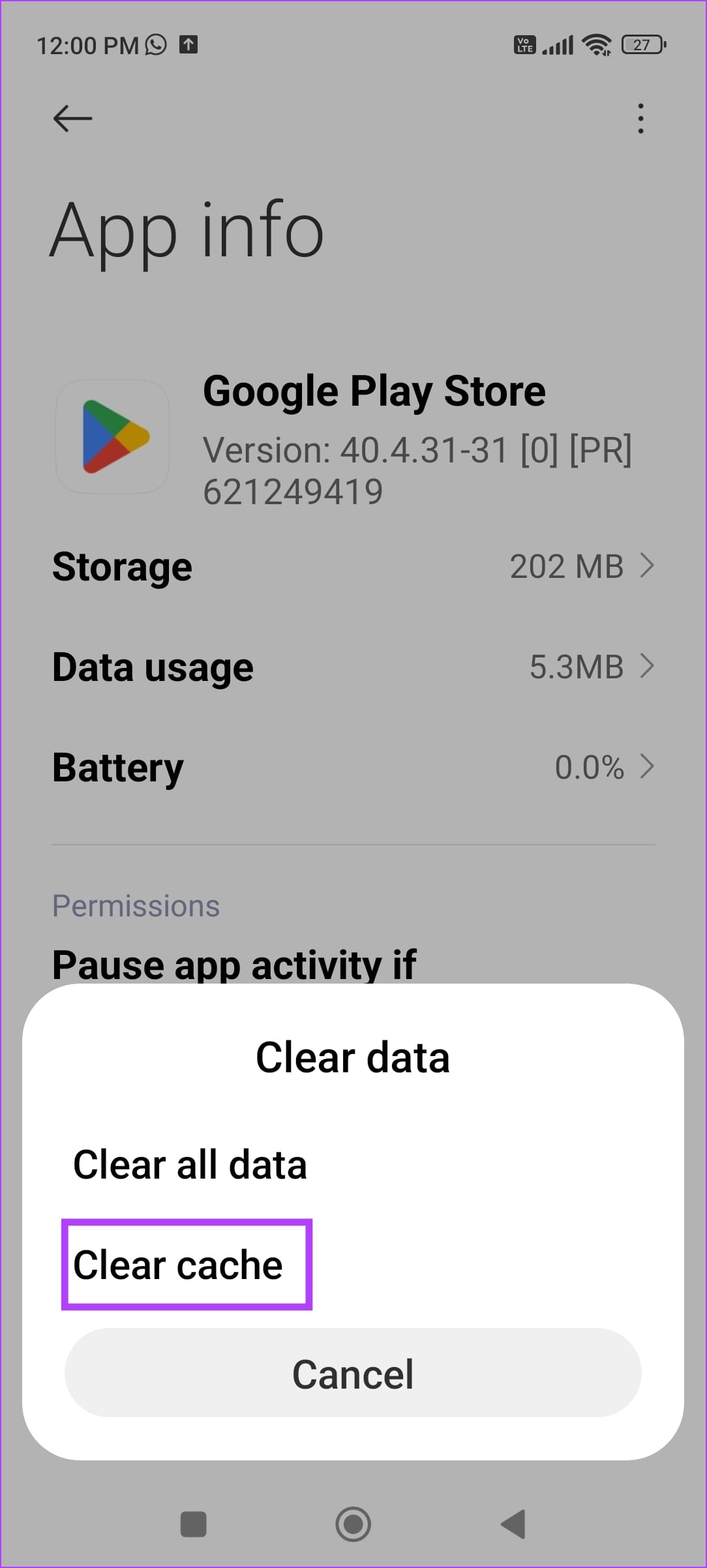 Clear Cache Play Store 1