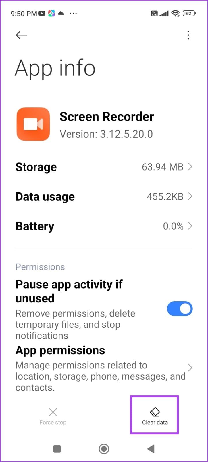 Clear Data screen recorder