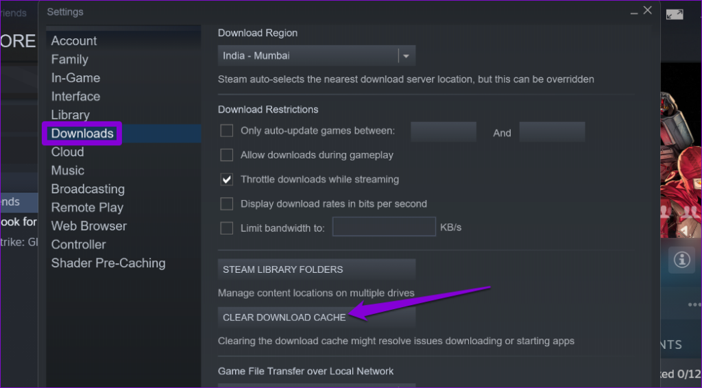 Clear Download Cache in Steam