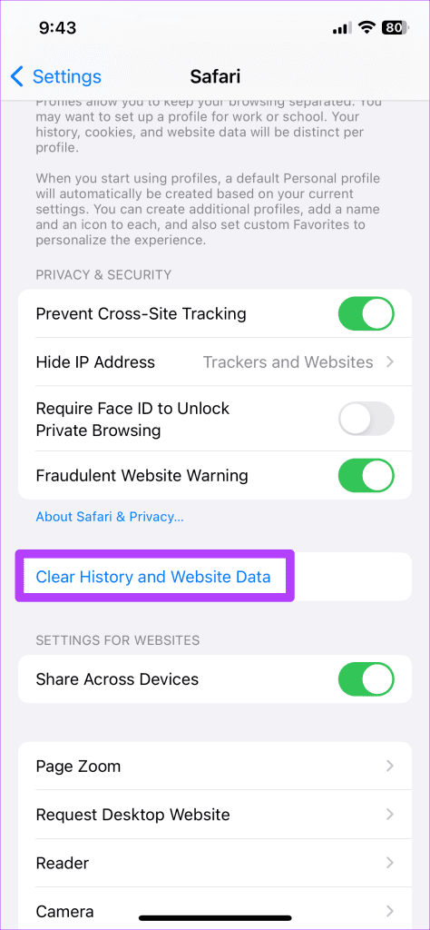 Clear History and Website Data in Safari for iPhone