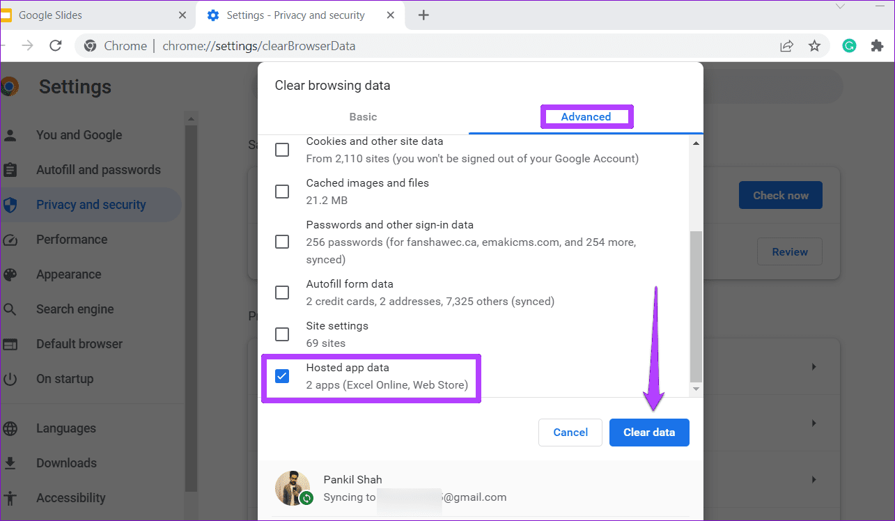Clear Hosted App Data in Google Chrome
