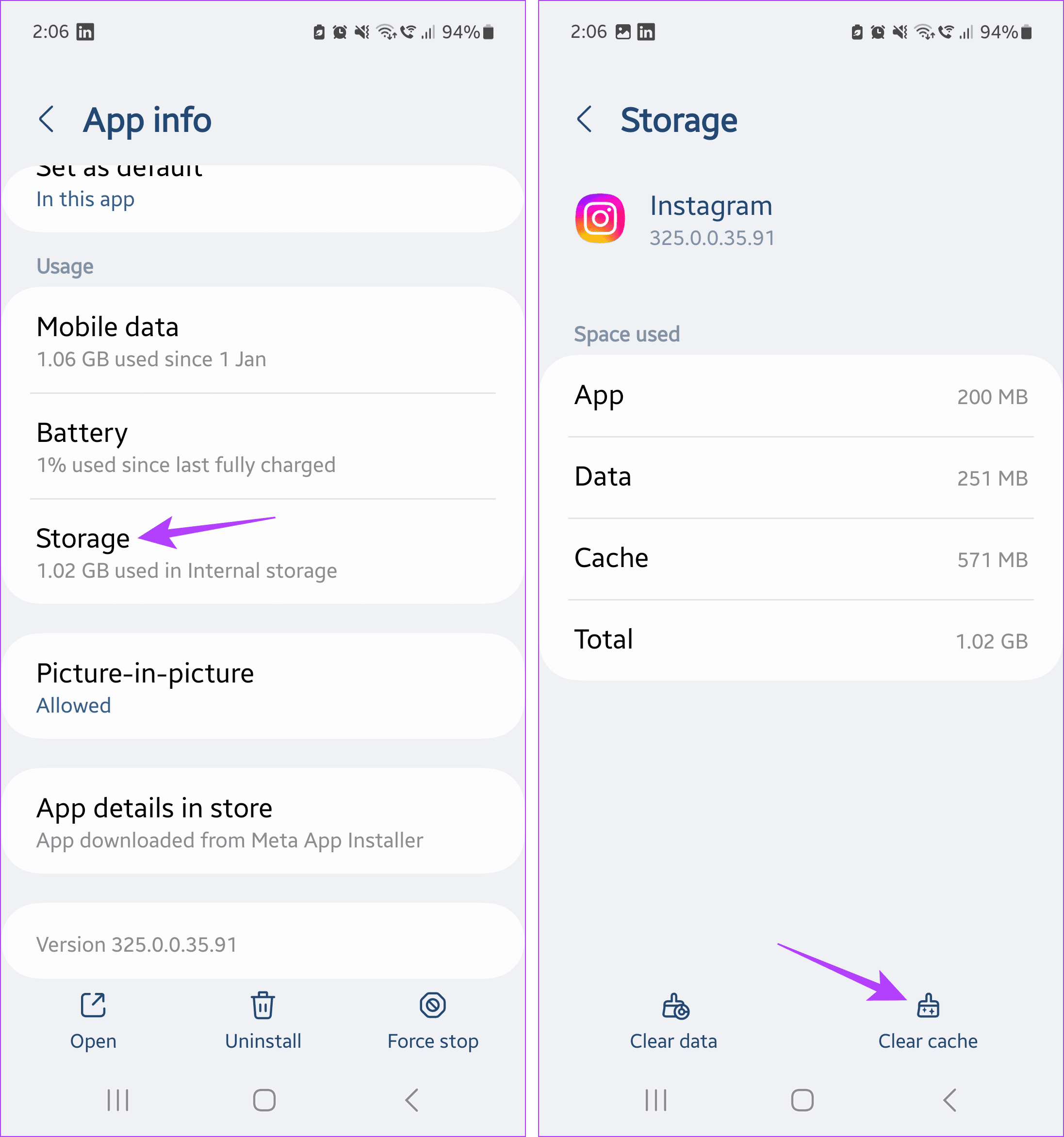 Clear Instagram cache Android 1