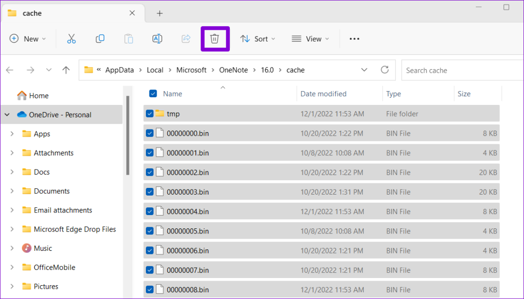 Clear OneNote Cache on Windows