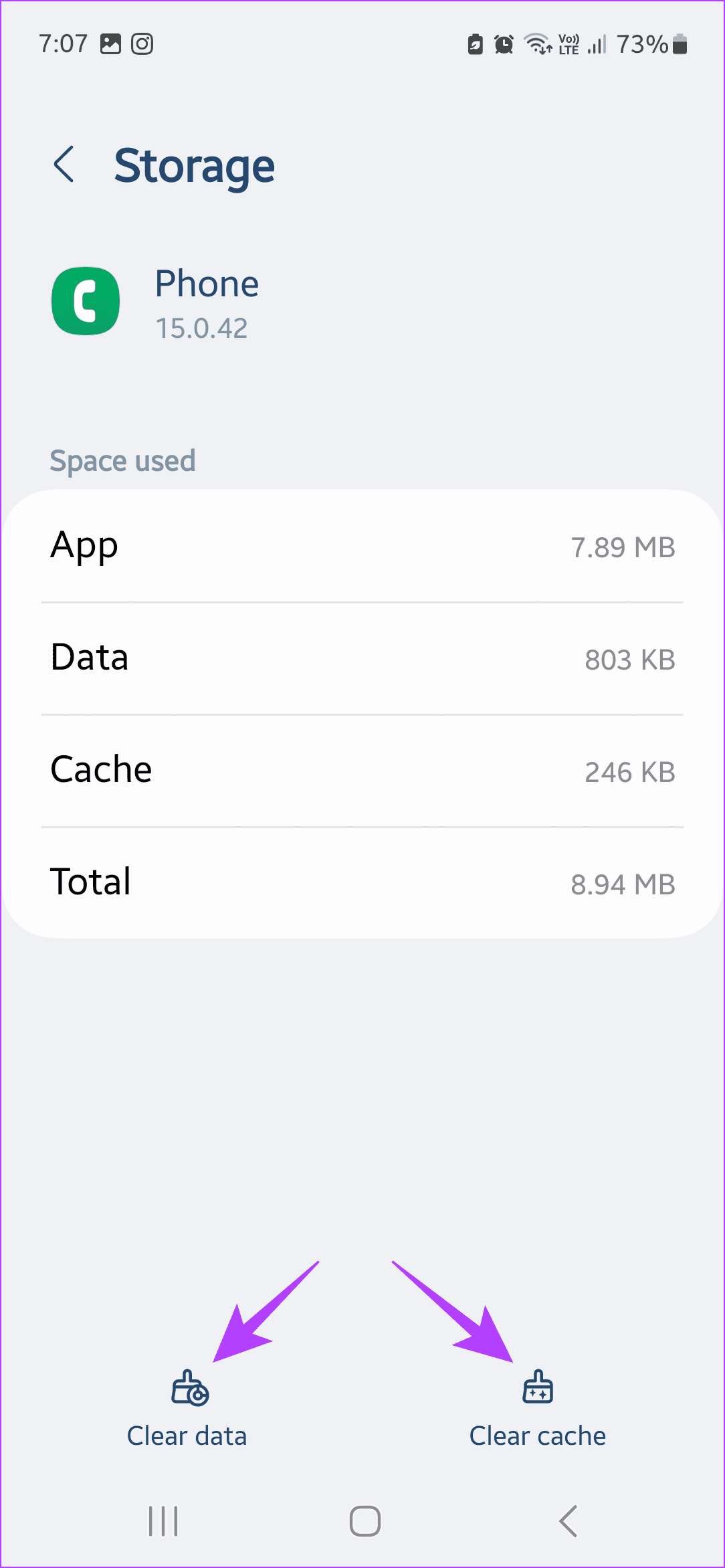 Clear Phone app cache 