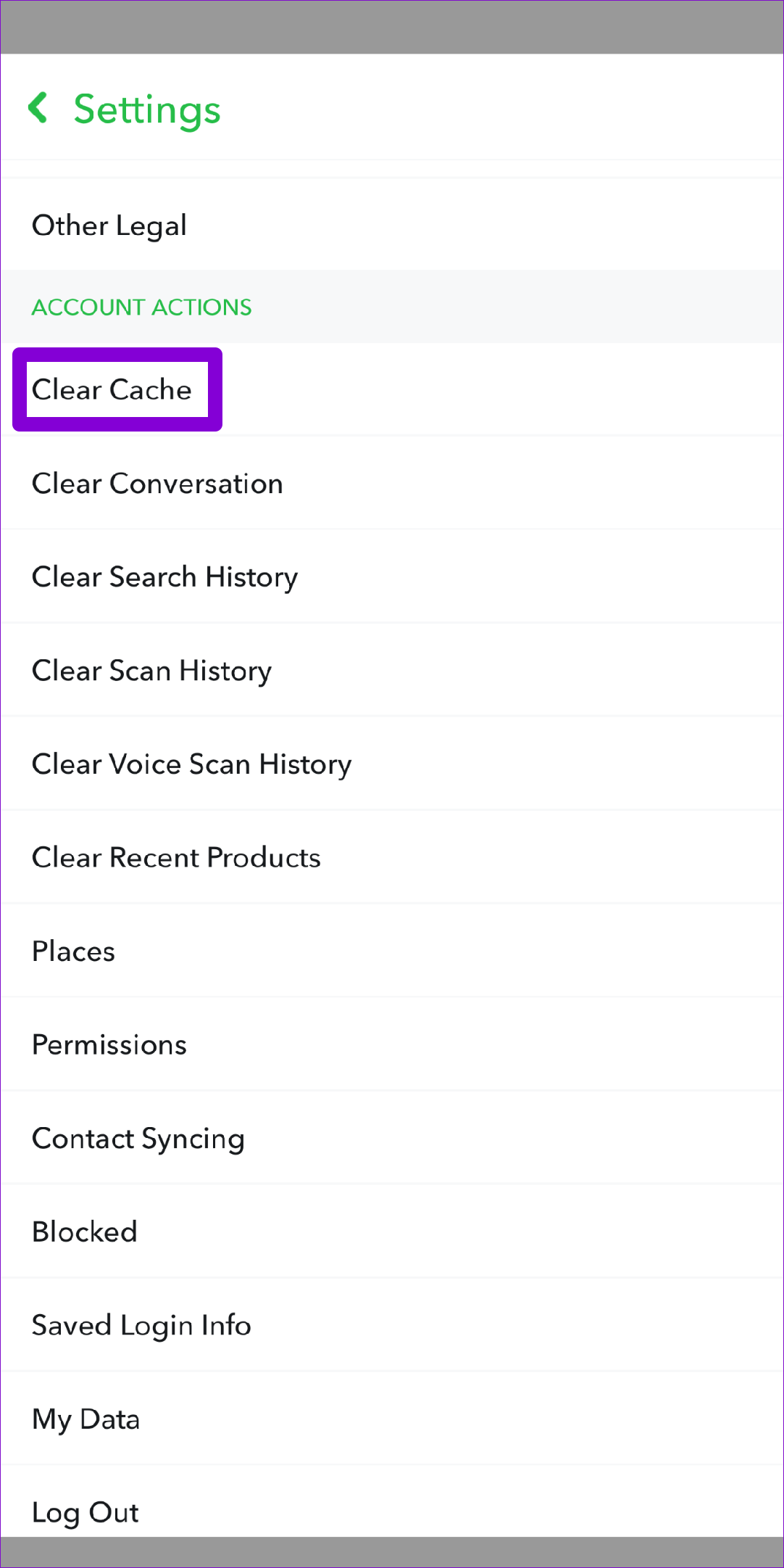 Clear Snapchat Cache Data