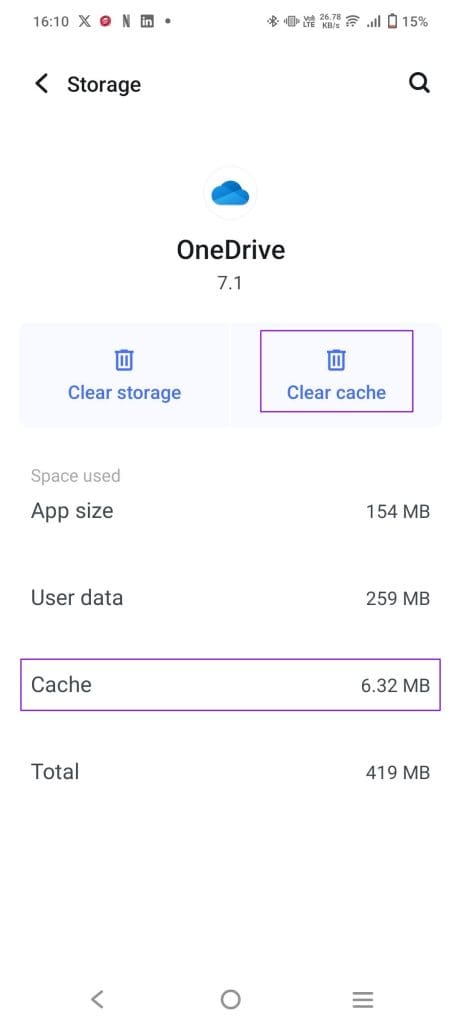 Clear Storage OneDrive Android