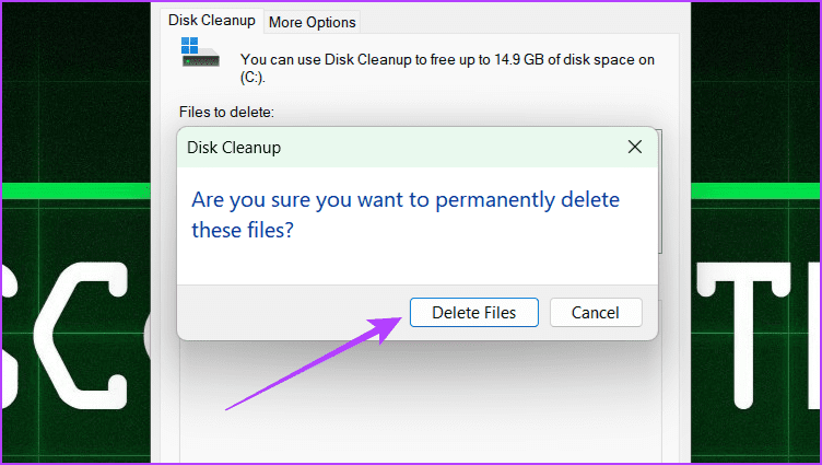 Click Delete files to confirm the action