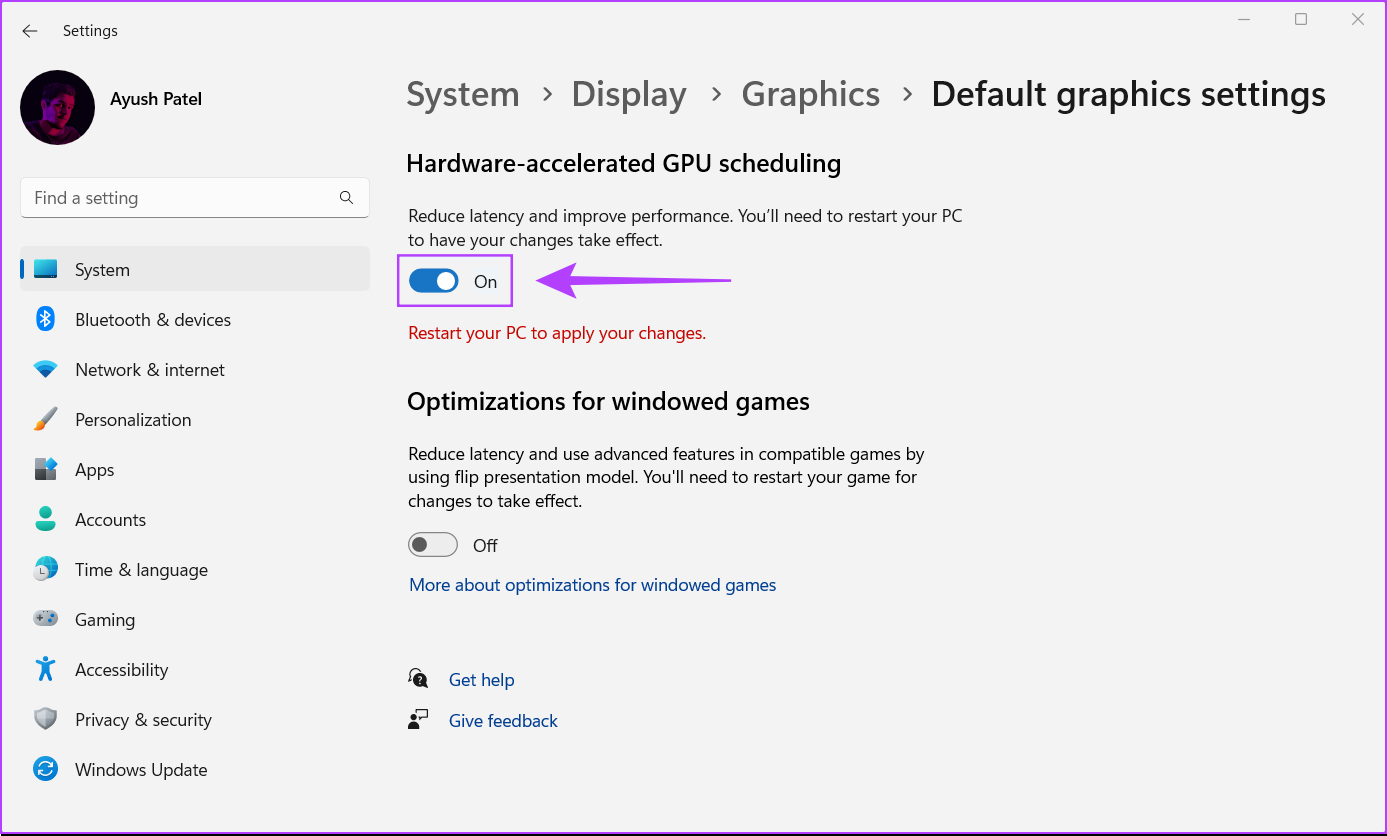 turning on hardware accelerated GPU scheduling in Windows 11