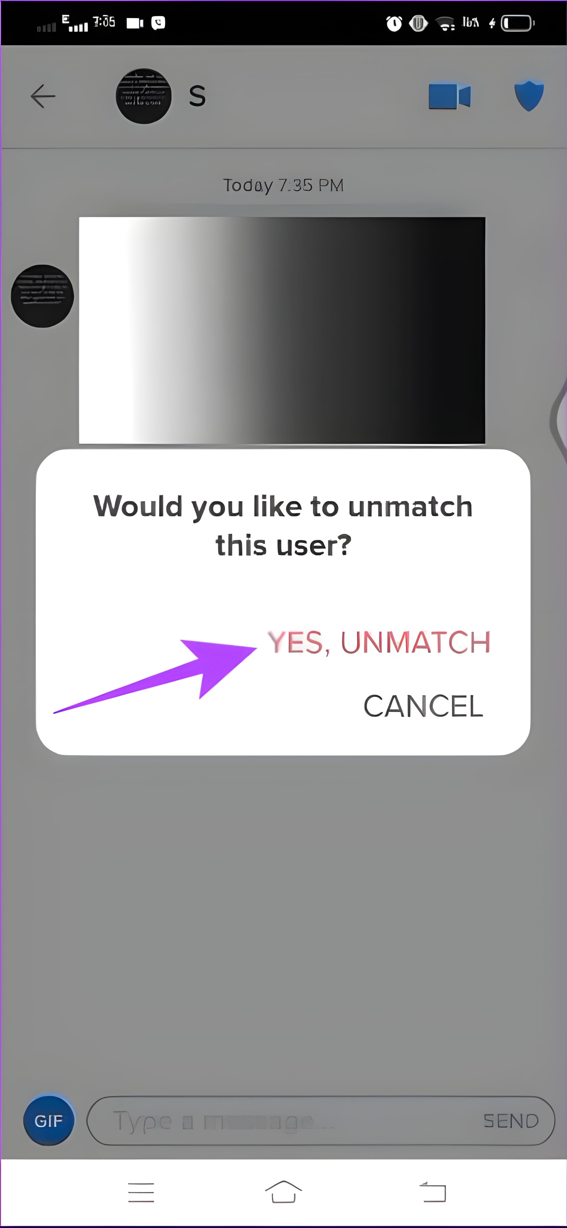 Click Yes unmatch to confirm 1