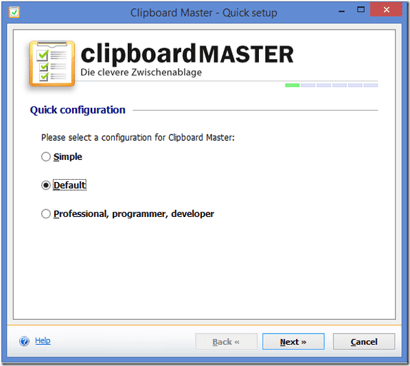 Clipmaster Setup Screen