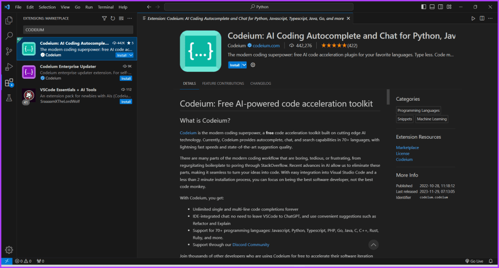 Codeium Best ChatGPT Extensions for VS Code