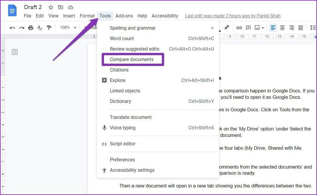Compare Document in Google Docs