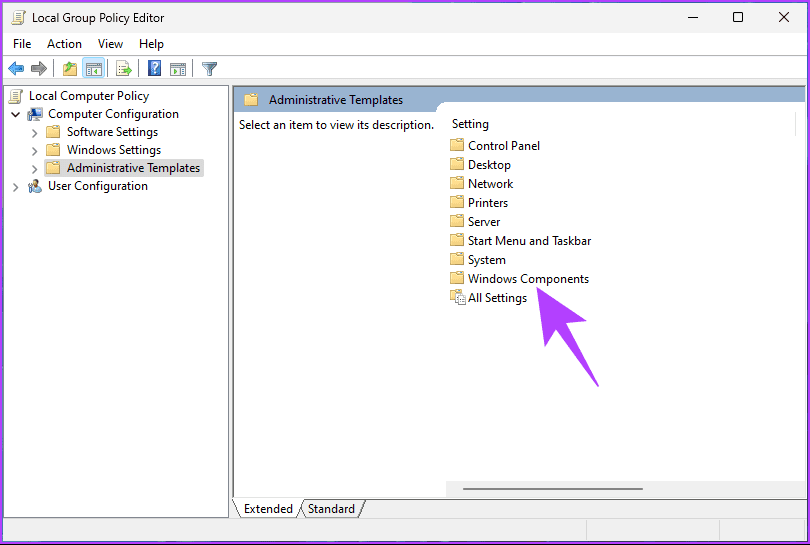 Select the Windows Components