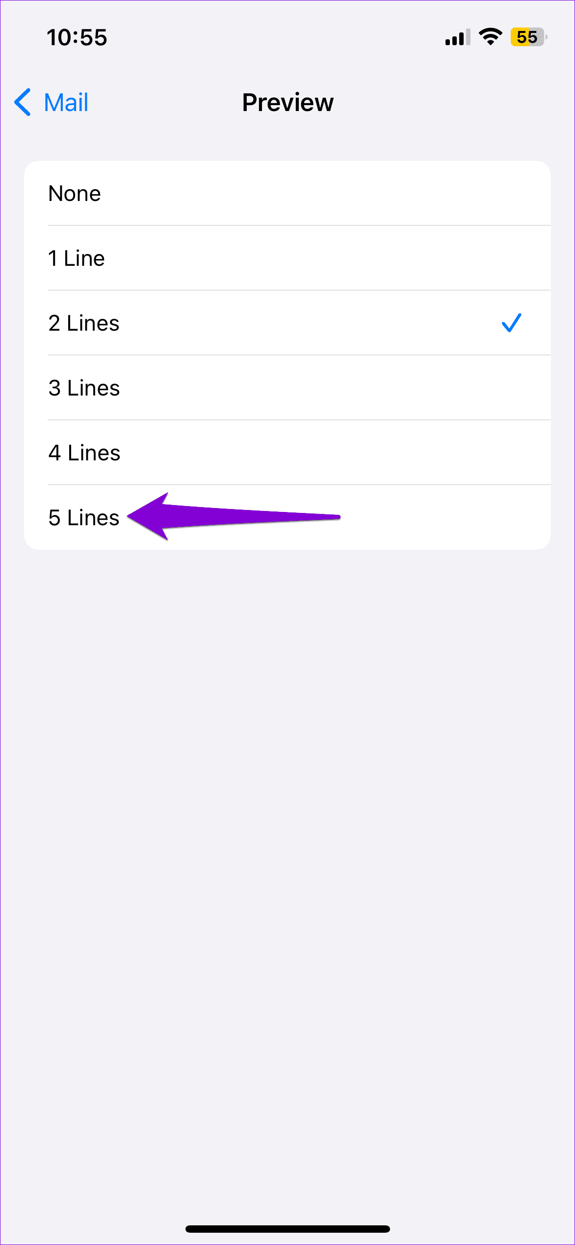 Configure Mail App Preview Settings on iPhone