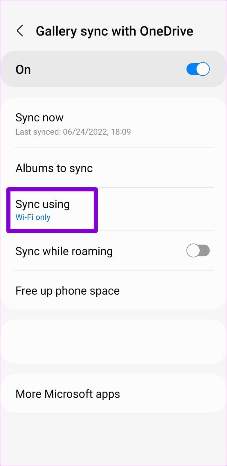 Configure OneDrive Sync in the Gallery App