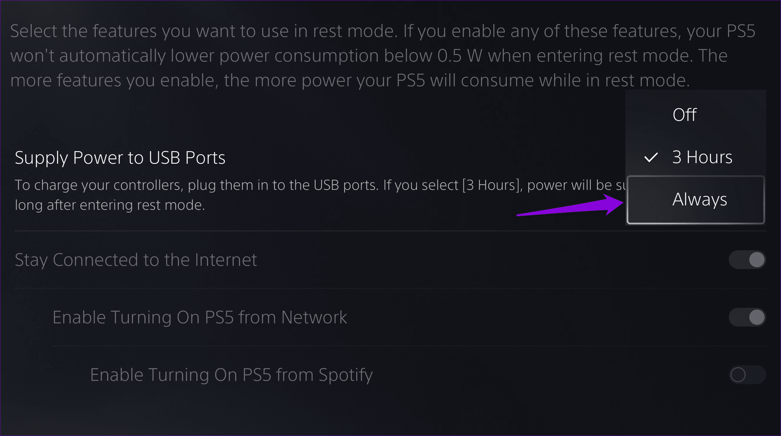 Configure PS5 to Supply Power to USB Ports in Rest Mode