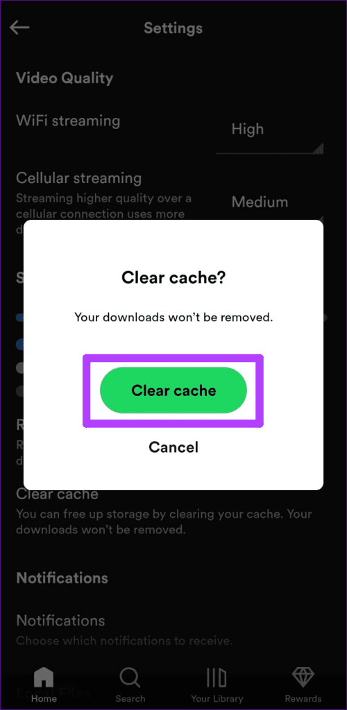 Confirm Clear Spotify Cache on Android or iPhone
