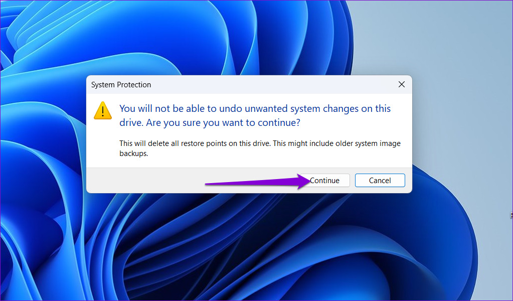 Confirm Delete All Restore Point in Windows