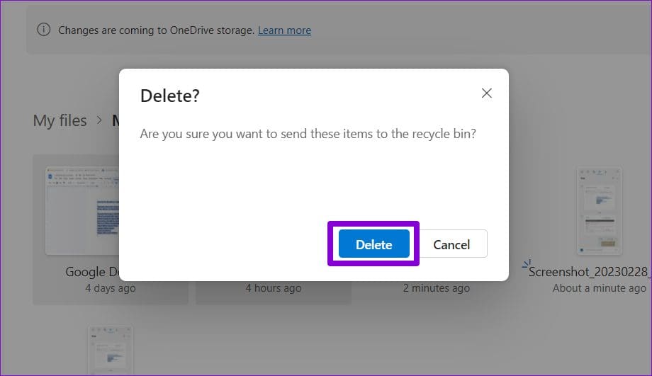 Confirm Delete Edge Drop Files From OneDrive