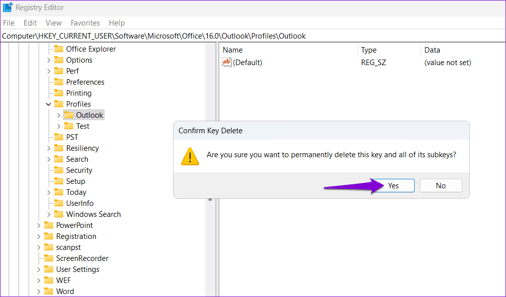 Confirm Delete Outlook Profiles