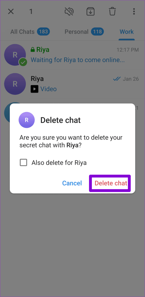 Confirm Delete Secret Chat in Telegram