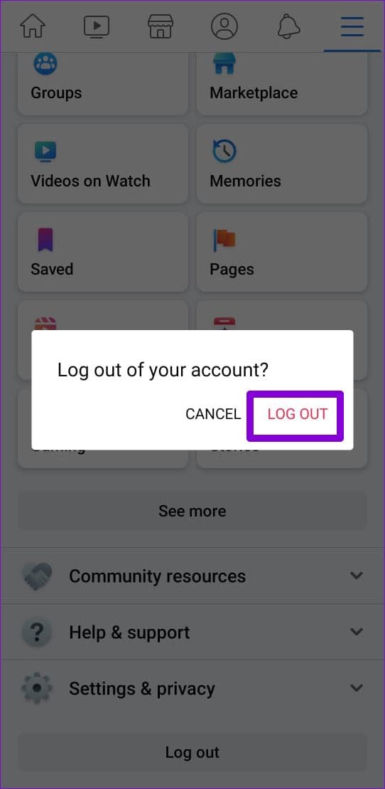 Confirm Log Out of Facebook App