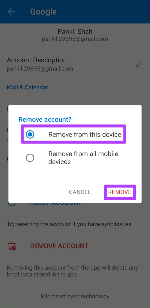 Confirm Remove Outlook Account From Phone