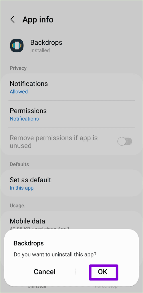 Confirm Uninstall App on Android