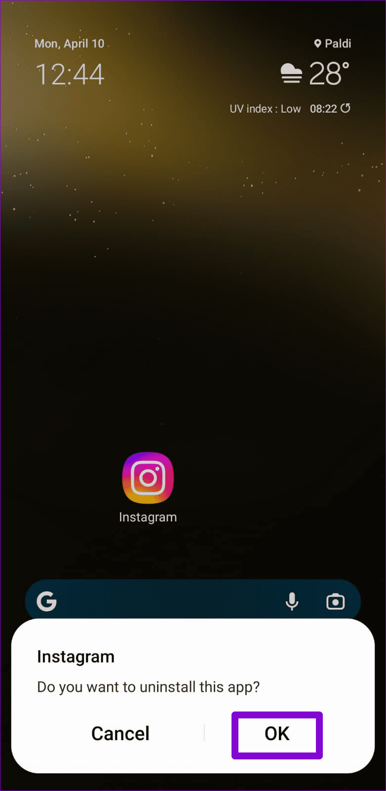 Confirm Uninstall Instagram From Android