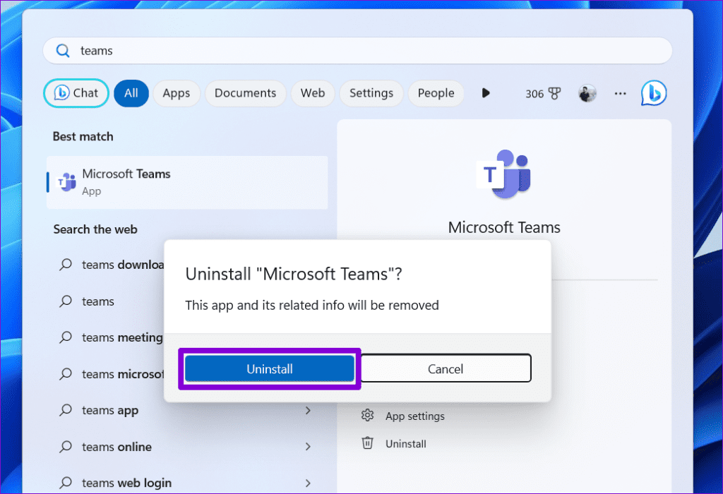 Confirm Uninstall Teams From Windows