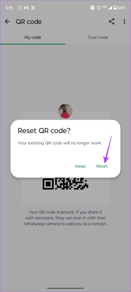 Confirm to Reset QR code on Anroid
