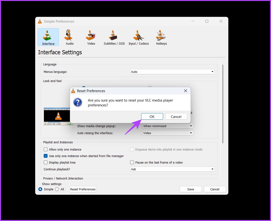Confirmation option in VLC