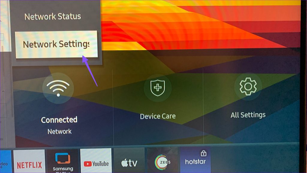 Open network settings on Samsung TV
