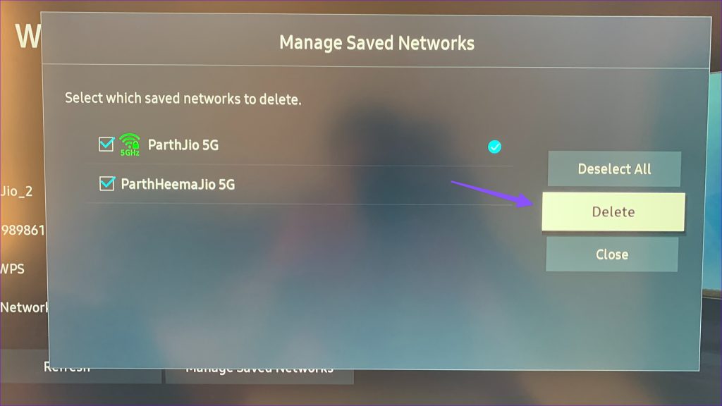 Delete Wi-Fi networks on Samsung TV
