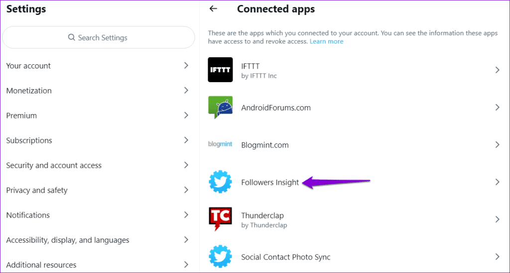 Connected Apps on Twitter Account