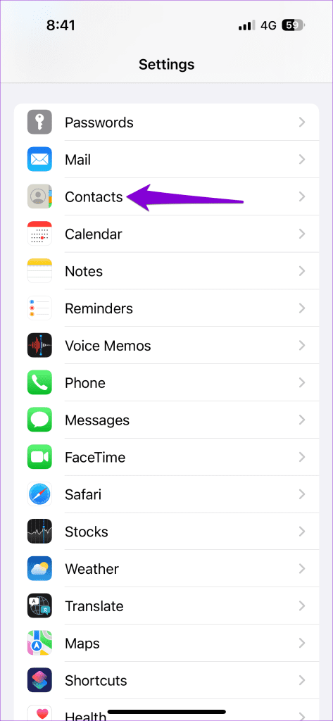 Contacts App on iPhone