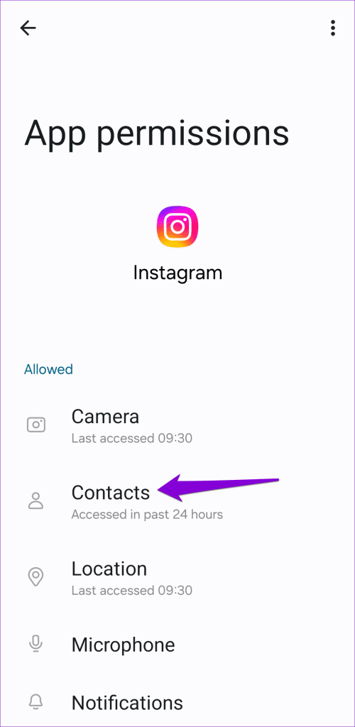 Contacts Permission for Instagram on Android