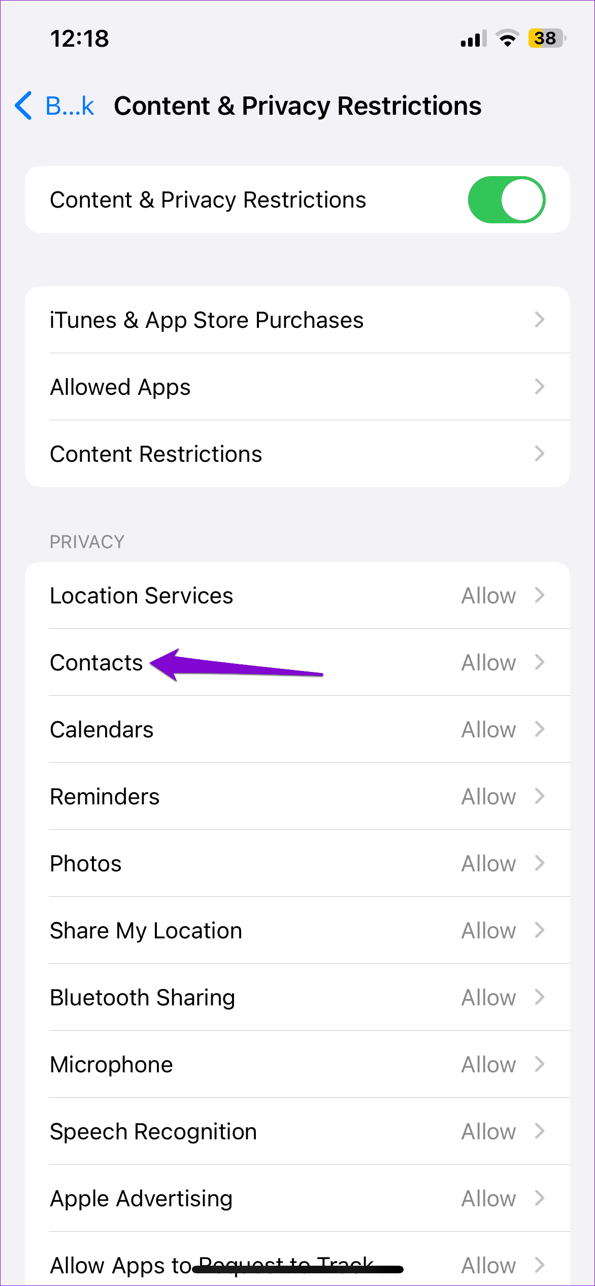 Contacts Settings on an iPhone - 5