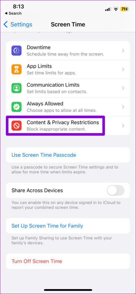 Content and Privacy Restrictions on iPhone
