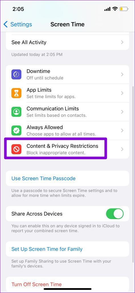Content and Privacy Restrictions on iPhone