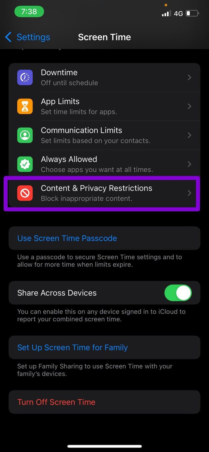 Content Privacy Restrictions on i Phone