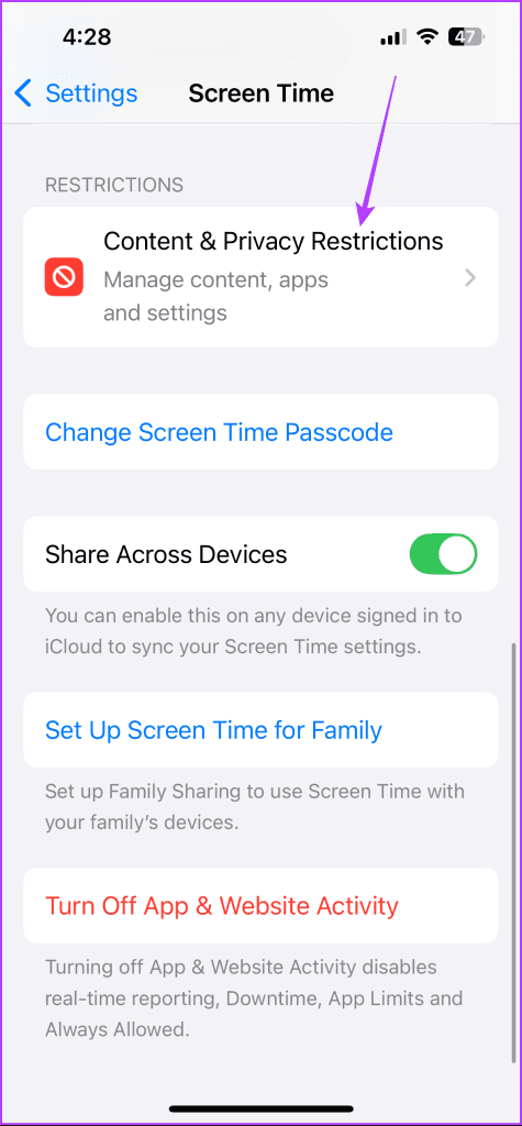Content Privacy option