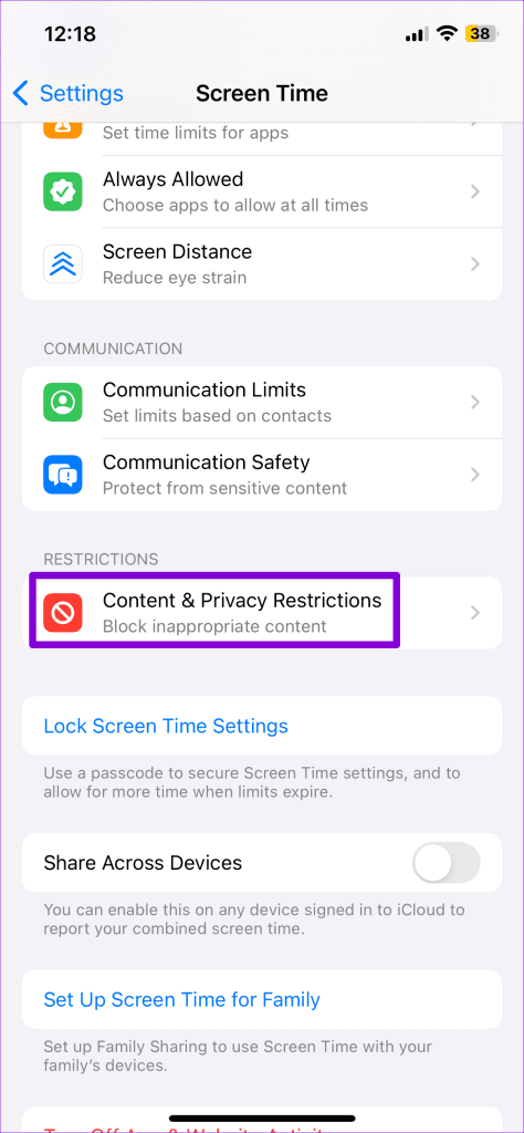 Content and Privacy Restrictions on iPhone
