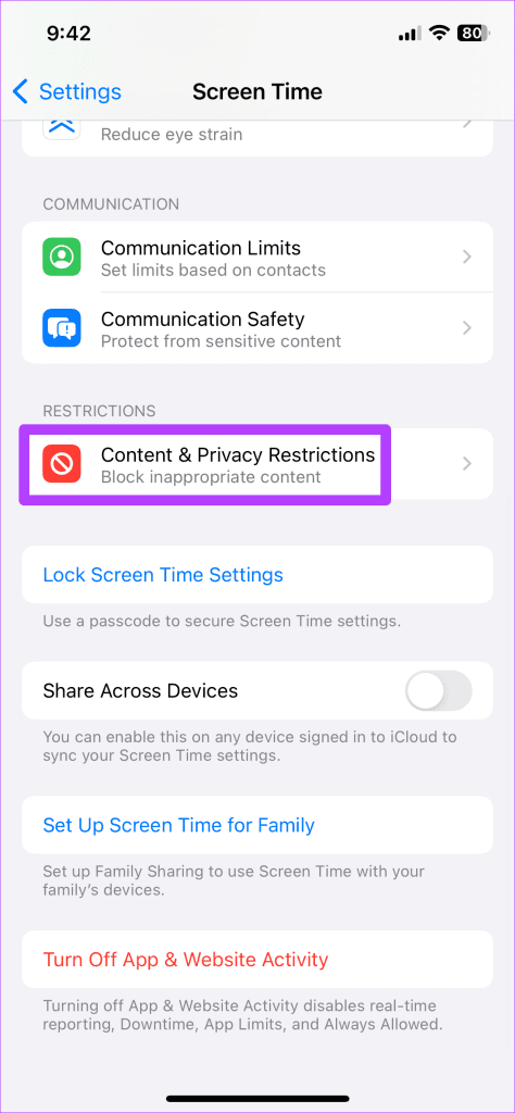 Content and Privacy Restrictions on iPhone