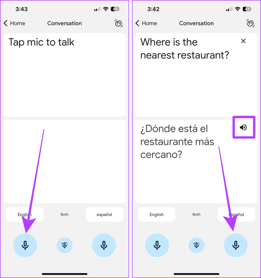 Conversation Mode in Google translate App iPhone