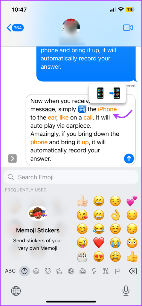 Tap the colored text to replace with emoji