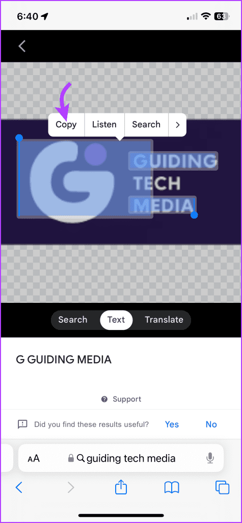Choose the text and tap copy