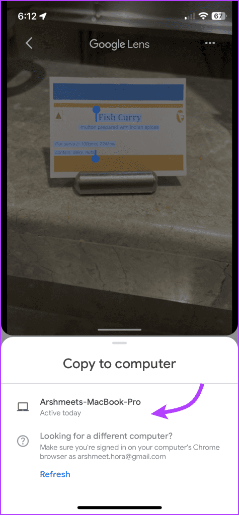  Tap the device that you want to copy the text to.